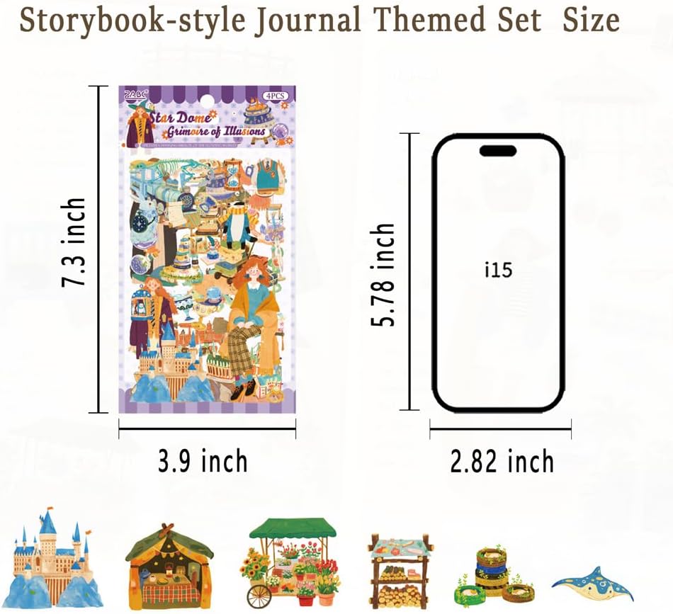 24 Sheets PET Die-Cut Stickers for Journaling, 6 Theme Packs