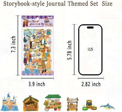 24 Sheets PET Die-Cut Stickers for Journaling, 6 Theme Packs
