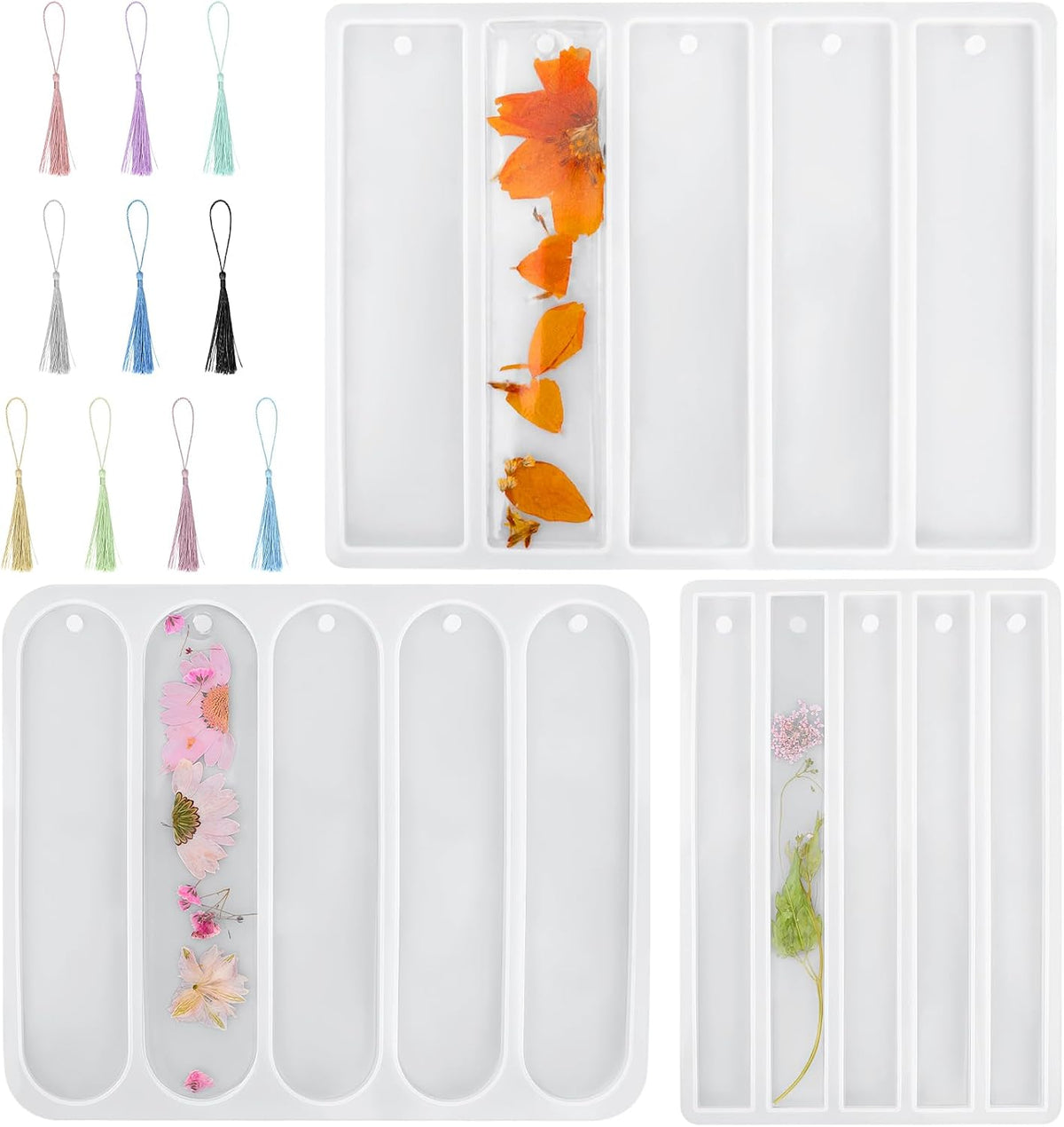 3Pcs Shiny Bookmarks Silicone Molds Set with 20Pcs Tassels