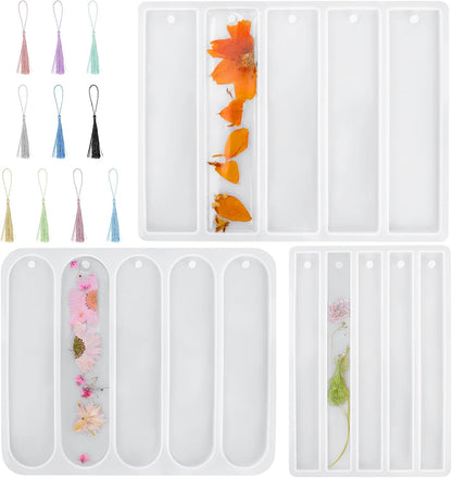 3Pcs Shiny Bookmarks Silicone Molds Set with 20Pcs Tassels