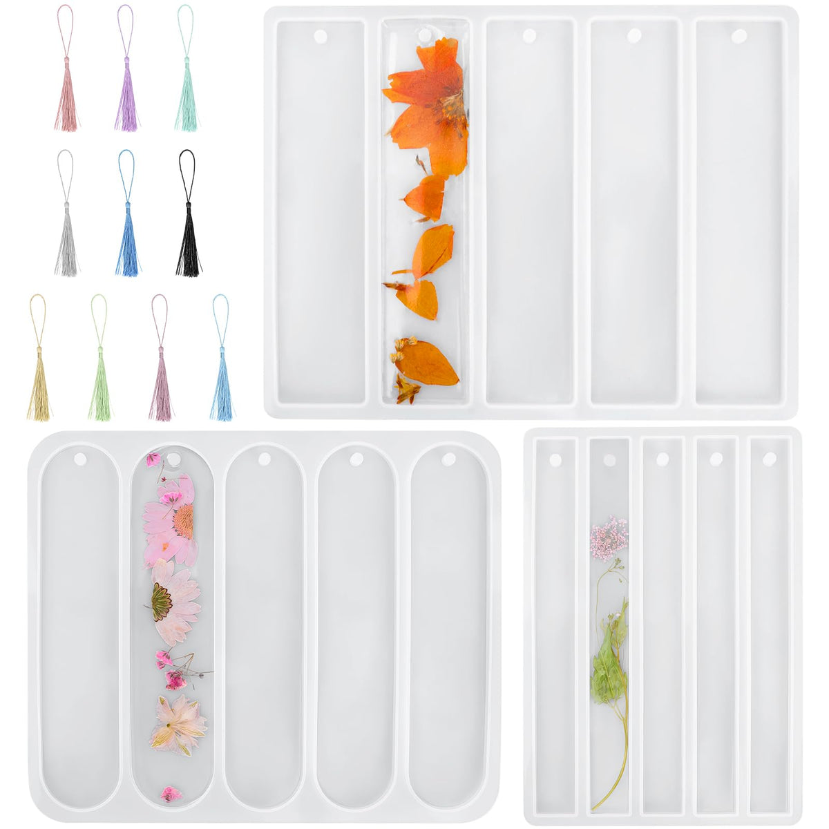 3Pcs Shiny Bookmarks Silicone Molds Set with 20Pcs Tassels