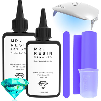 MR. RESIN UV Resin Crystal Clear 250g UV Epoxy Resin for Crafts, Jewelry Making, Keychains, Molds, Doming, Rock Painting - Extra Fast Curing with UV Light 250 Grams