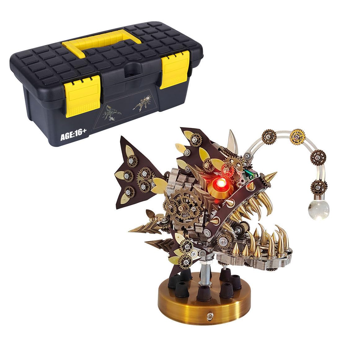 3D Metal Puzzle Piranha Plant Flower Model Kit, 400PCS DIY Assemble Steampunk Mechanical Piranha Plant Flower with LED Light, Creative Handcrafted Art Craft Desktop Display & Decoration for Adults