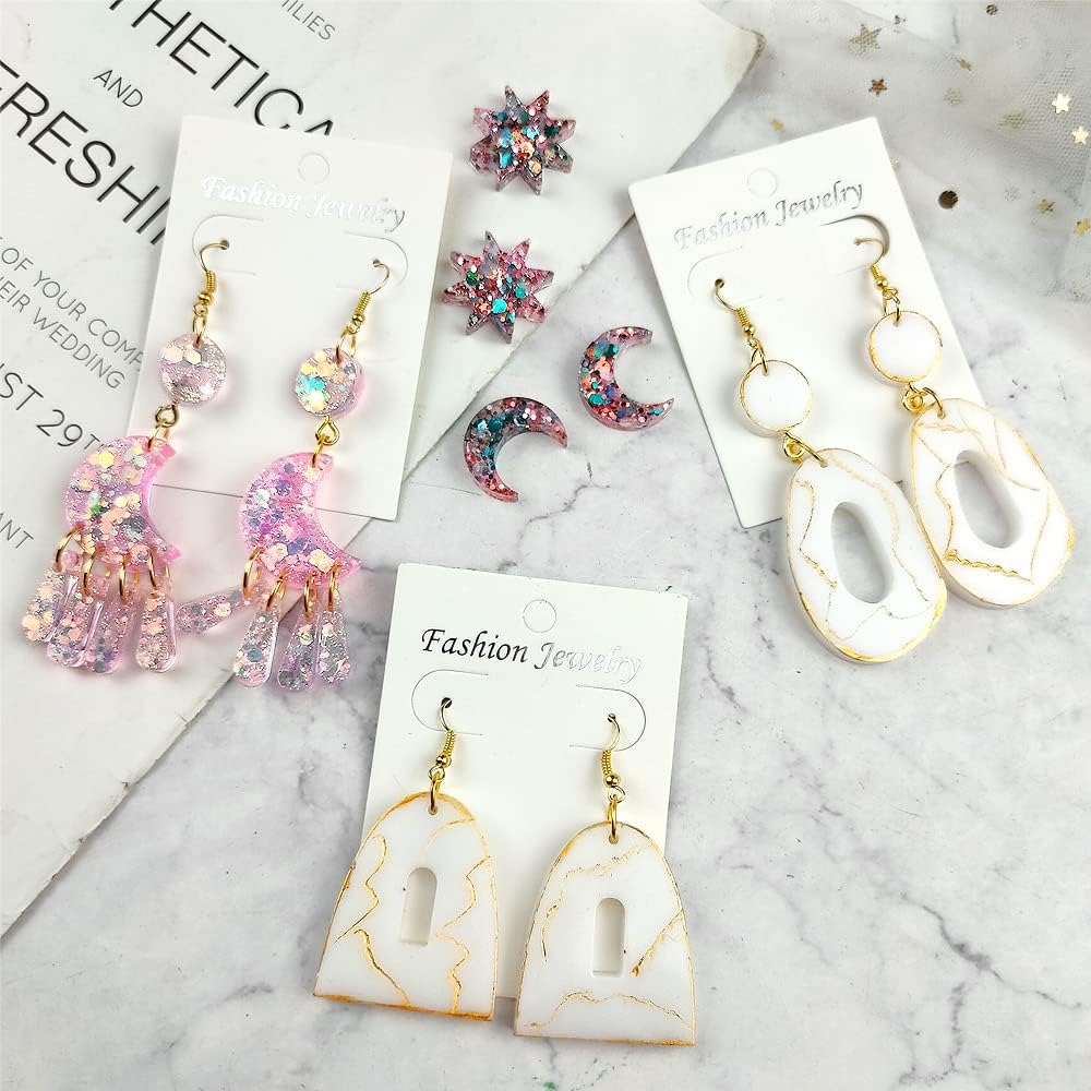 RESINWORLD Multi Piece Dangle Earrings Silicone Mold, Geometric Moon with Connector Earrings Resin Molds, Jewelry Casting Molds for Epoxy Resin