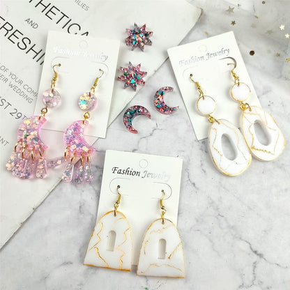 RESINWORLD Multi Piece Dangle Earrings Silicone Mold, Geometric Moon with Connector Earrings Resin Molds, Jewelry Casting Molds for Epoxy Resin