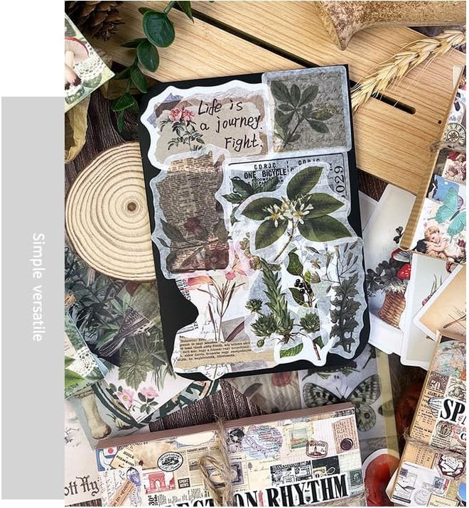 60PCS Vintage Green Forest Junk Journal Supplies Kit, Botanical Collage Paper & Stickers Set Craft Paper, Sulphate Paper, for Scrapbooking, Journaling, Planner.
