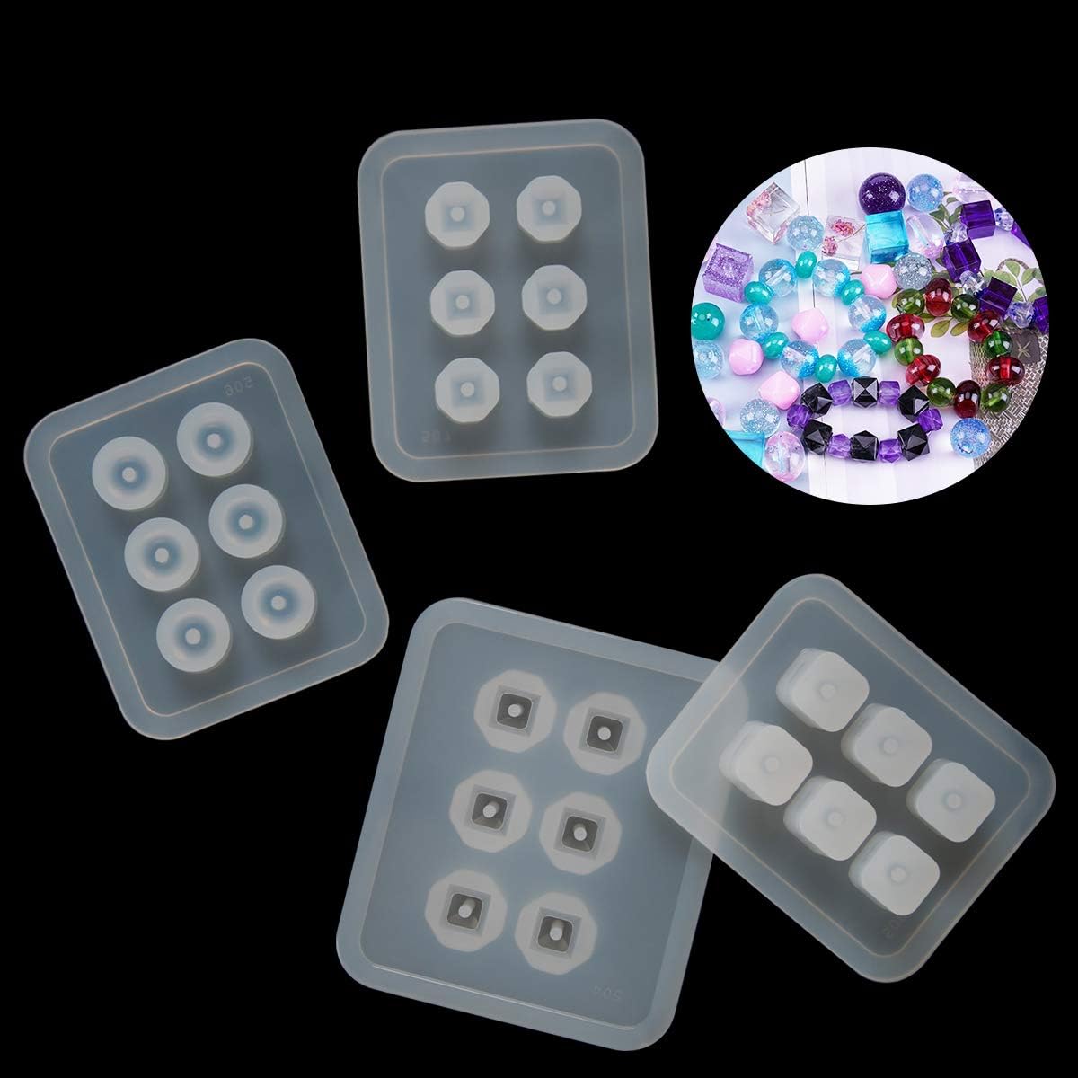 Suhome Resin Bead Molds for Jewelry 12 PCS Resin Molds Silicone with Hole Cabochon Gem Jewelry Making Epoxy Resin Molds for Earrings, Pendants,Bracelets and Necklaces