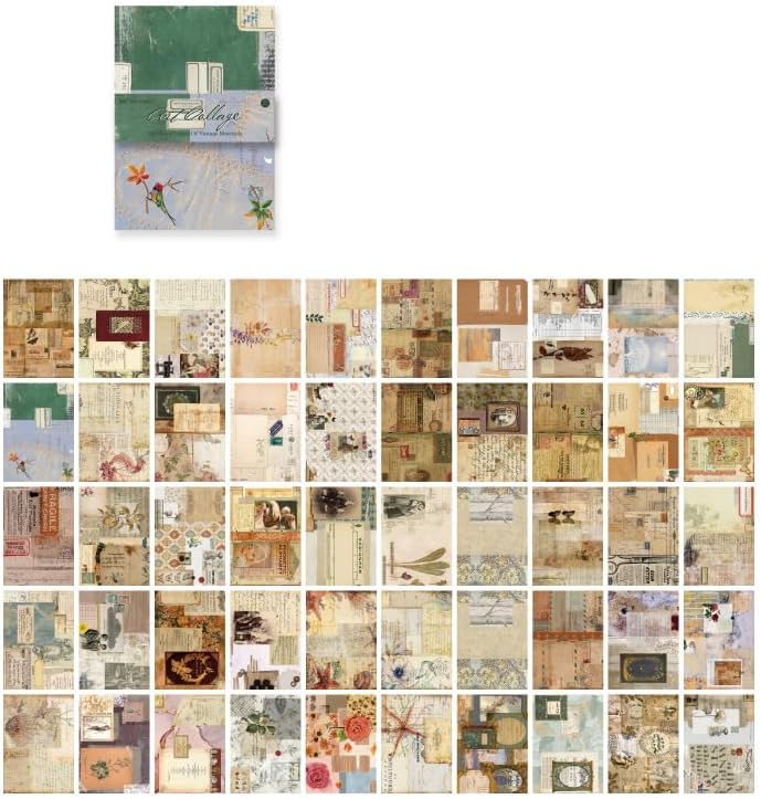 100 Sheets Vintage Collage Art Scrapbook Paper,Retro Mixed Media Journal Ephemera,Antique Document Background Set,Neutral Tone Craft Supply,for Adult DIY Album