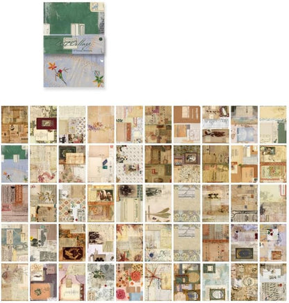 100 Sheets Vintage Collage Art Scrapbook Paper,Retro Mixed Media Journal Ephemera,Antique Document Background Set,Neutral Tone Craft Supply,for Adult DIY Album