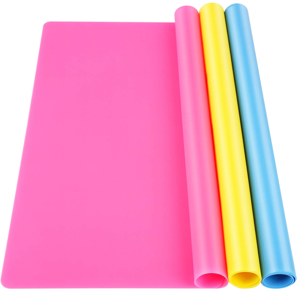 LEOBRO Silicone Mat for Resin Molds, 3 PCS Silicone Mats for Epoxy Resin, UV Resin, Play Dough Mat, Clay Mat, Nonstick Silicone Sheets Pads for DIY Arts and Crafts, Pink & Purple & Blue, 15.7”x 11.7”