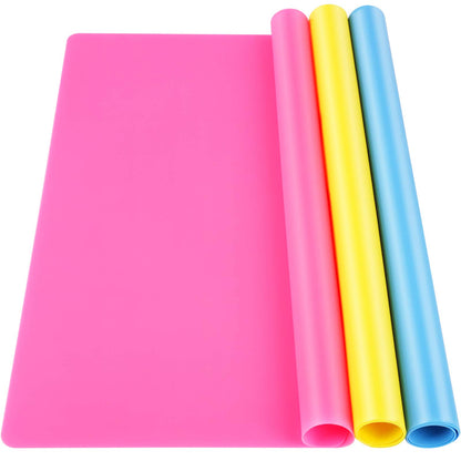 LEOBRO Silicone Mat for Resin Molds, 3 PCS Silicone Mats for Epoxy Resin, UV Resin, Play Dough Mat, Clay Mat, Nonstick Silicone Sheets Pads for DIY Arts and Crafts, Pink & Purple & Blue, 15.7”x 11.7”