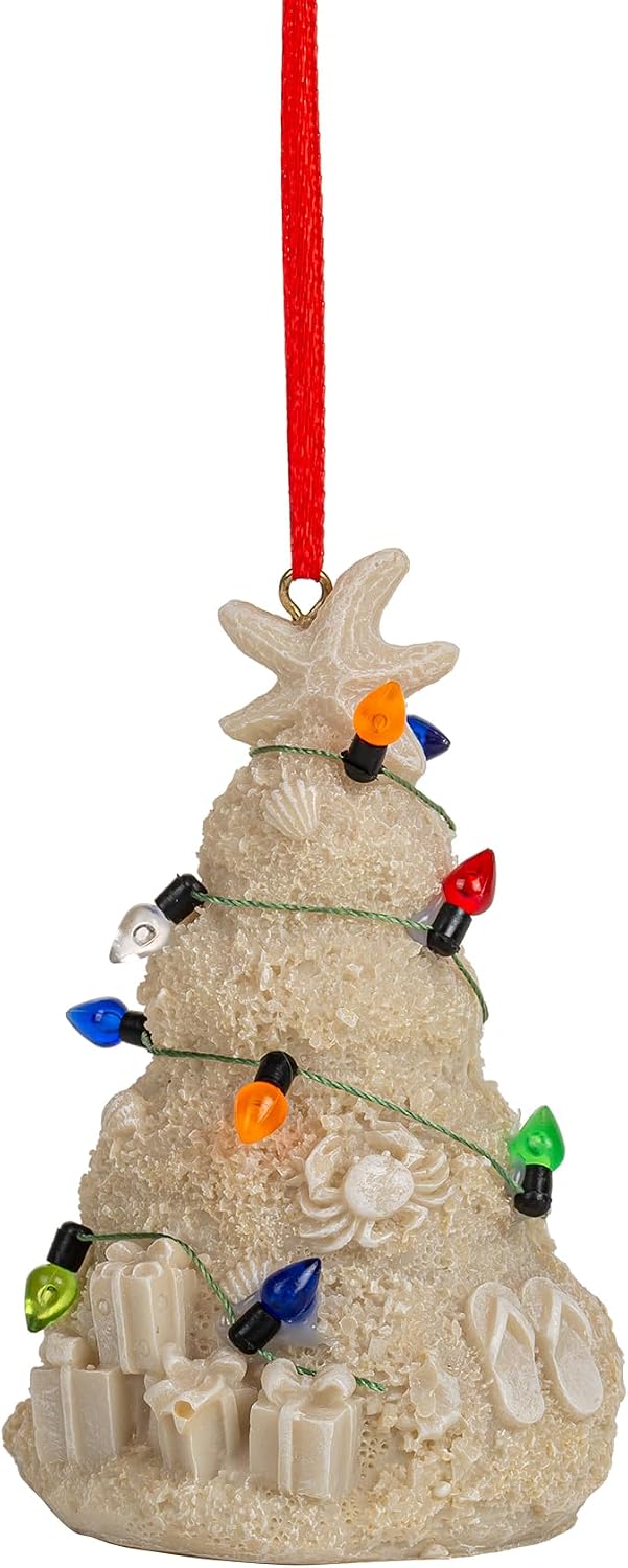 White Sand Beach Christmas Tree with Lights Tropical Nautical Ornmanets