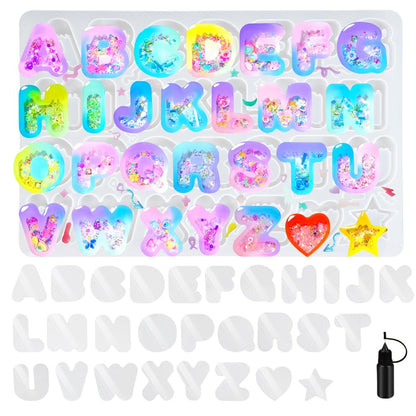 Alphabet Resin Shaker Molds Kawaii Keychain Charm Large and Small Set Pack of 107 Silicone Trays Seal Films Precision Tip Applicator Bottle Kit Bundle