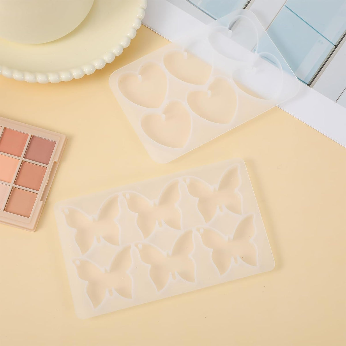 Butterfly Molds Silicone, 2 Pack Fondant Molds 6 Grids Epoxy Resin Mold with Hole Keychain Pendant Mold Heart Shape for DIY Crafts Jewelry Making
