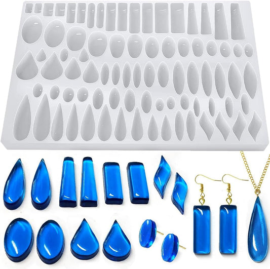 RESINWORLD Stud Earrings Silicone Mold with 41 Paired Shapes, Rectangle Teardrop Dangle UV Resin Mold, Cabochon Jewelry Making Casting Mold