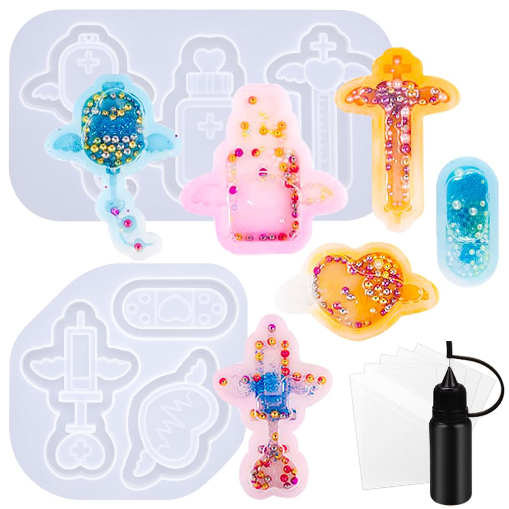 Alphabet Resin Shaker Molds Kawaii Keychain Charm Large and Small Set Pack of 107 Silicone Trays Seal Films Precision Tip Applicator Bottle Kit Bundle
