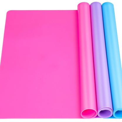 LEOBRO Silicone Mat for Resin Molds, 3 PCS Silicone Mats for Epoxy Resin, UV Resin, Play Dough Mat, Clay Mat, Nonstick Silicone Sheets Pads for DIY Arts and Crafts, Pink & Purple & Blue, 15.7”x 11.7”