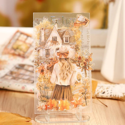 Fall Landscape Pre-Cut Autumn Journal Sticker Book, Transparent PET Watercolor Scrapbook Stickers for Junk Journaling Supplies, Scrapbooking, Collage, Bujo, 20 Sheets