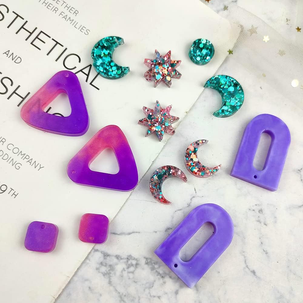 RESINWORLD Multi Piece Dangle Earrings Silicone Mold, Geometric Moon with Connector Earrings Resin Molds, Jewelry Casting Molds for Epoxy Resin