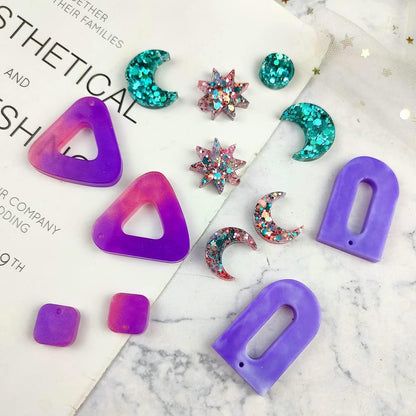 RESINWORLD Multi Piece Dangle Earrings Silicone Mold, Geometric Moon with Connector Earrings Resin Molds, Jewelry Casting Molds for Epoxy Resin