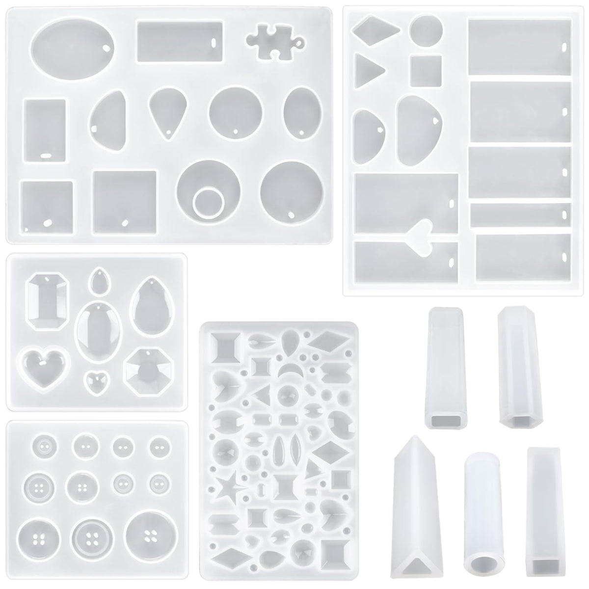 Suhome Resin Bead Molds for Jewelry 12 PCS Resin Molds Silicone with Hole Cabochon Gem Jewelry Making Epoxy Resin Molds for Earrings, Pendants,Bracelets and Necklaces