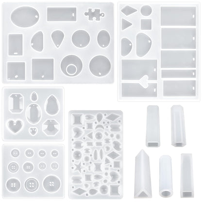 Suhome Resin Bead Molds for Jewelry 12 PCS Resin Molds Silicone with Hole Cabochon Gem Jewelry Making Epoxy Resin Molds for Earrings, Pendants,Bracelets and Necklaces