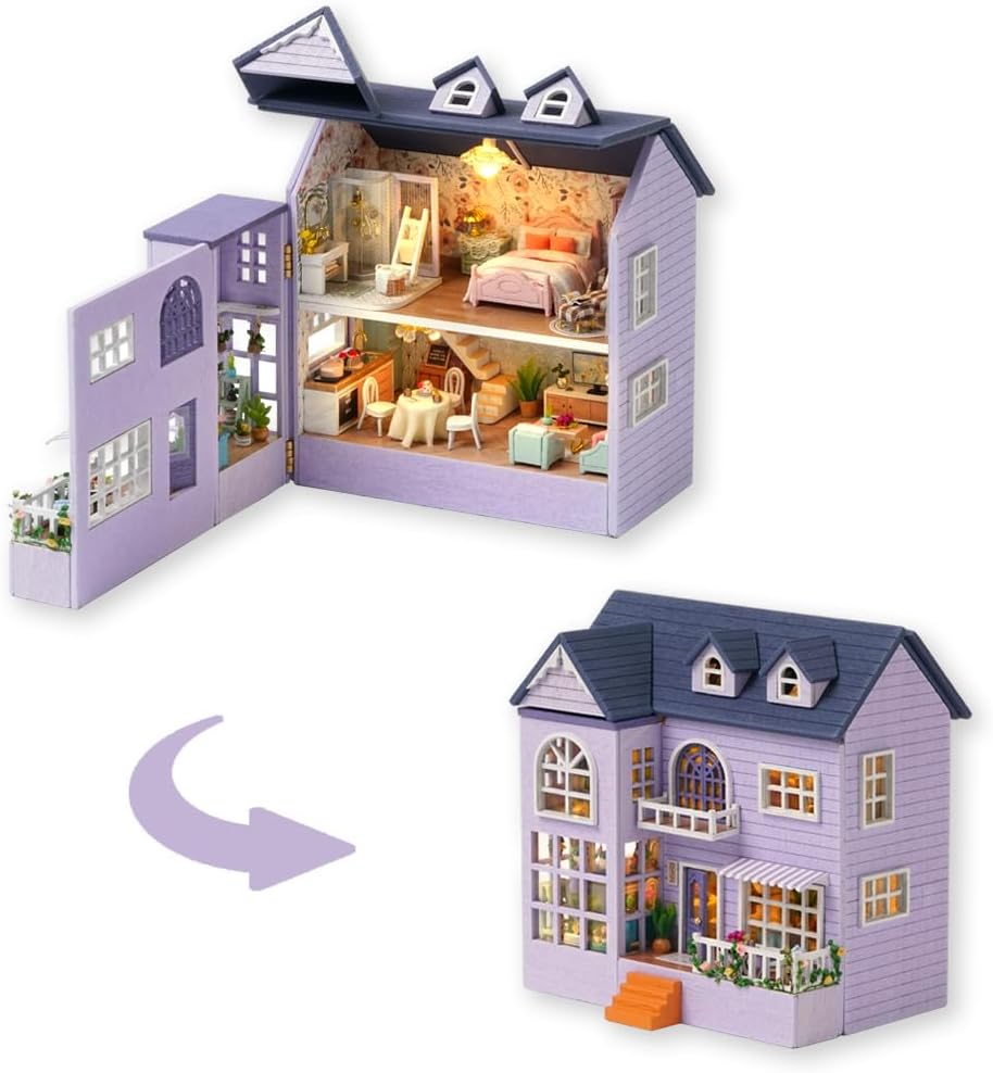 DIY Miniature House Kit with Furniture, Opened & Closed Mini Dollhouse