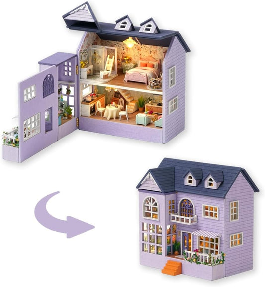 DIY Miniature House Kit with Furniture, Opened & Closed Mini Dollhouse