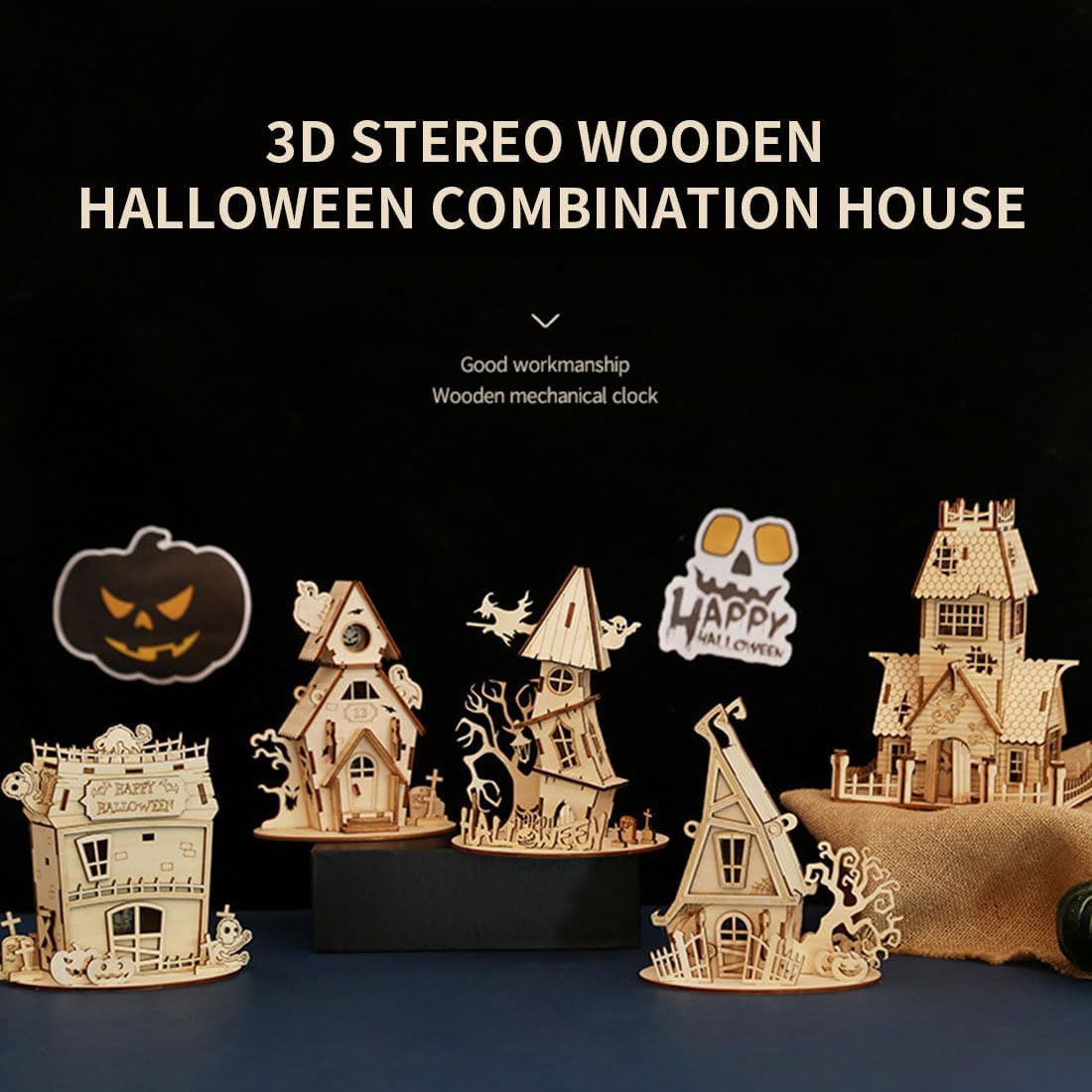 3D Wooden Puzzle for Adults, Halloween Abandoned House Wooden Model Kit to Build, 68PCS DIY Assembly Steampunk Puzzle Miniature House, Ornament Decor Birthday Gift -KIT