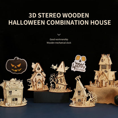 3D Wooden Puzzle for Adults, Halloween Abandoned House Wooden Model Kit to Build, 68PCS DIY Assembly Steampunk Puzzle Miniature House, Ornament Decor Birthday Gift -KIT