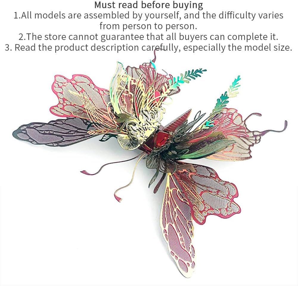 3D Puzzles for Adults, 3D Metal Butterfly Model Kit, DIY Assembly Puzzle, Stainless Steel, Colorful Design, Advanced Difficulty, Ages 14+