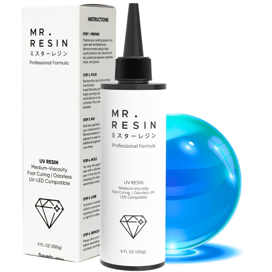 MR. RESIN UV Resin Crystal Clear 250g UV Epoxy Resin for Crafts, Jewelry Making, Keychains, Molds, Doming, Rock Painting - Extra Fast Curing with UV Light 250 Grams