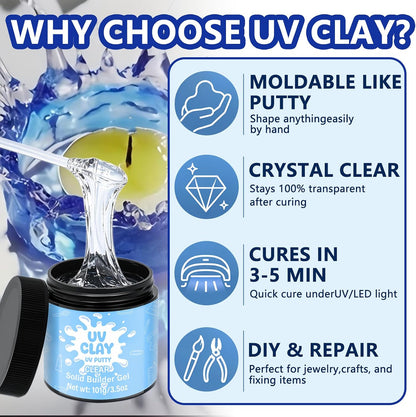 3.5 oz UV Clay Clear Polymer Resin for 3D Crafts, DIY Jewelry Making, Silicone Molds, UV Curing, Crystal Clear Casting, Miniature Art, and Handmade Resin Projects