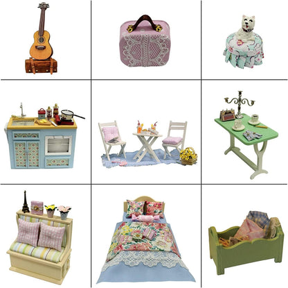 CUTEROOM DIY Miniature Wooden Caravan Dollhouse Kit with Furniture