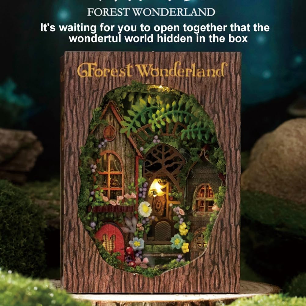 Mini 3D Wooden Doll House Craft Model with LED,DIY Miniature and Furniture Dollhouse Kit,Creative Room Idea for Valentine's Day Birthday Gift (Forest Wonderland)