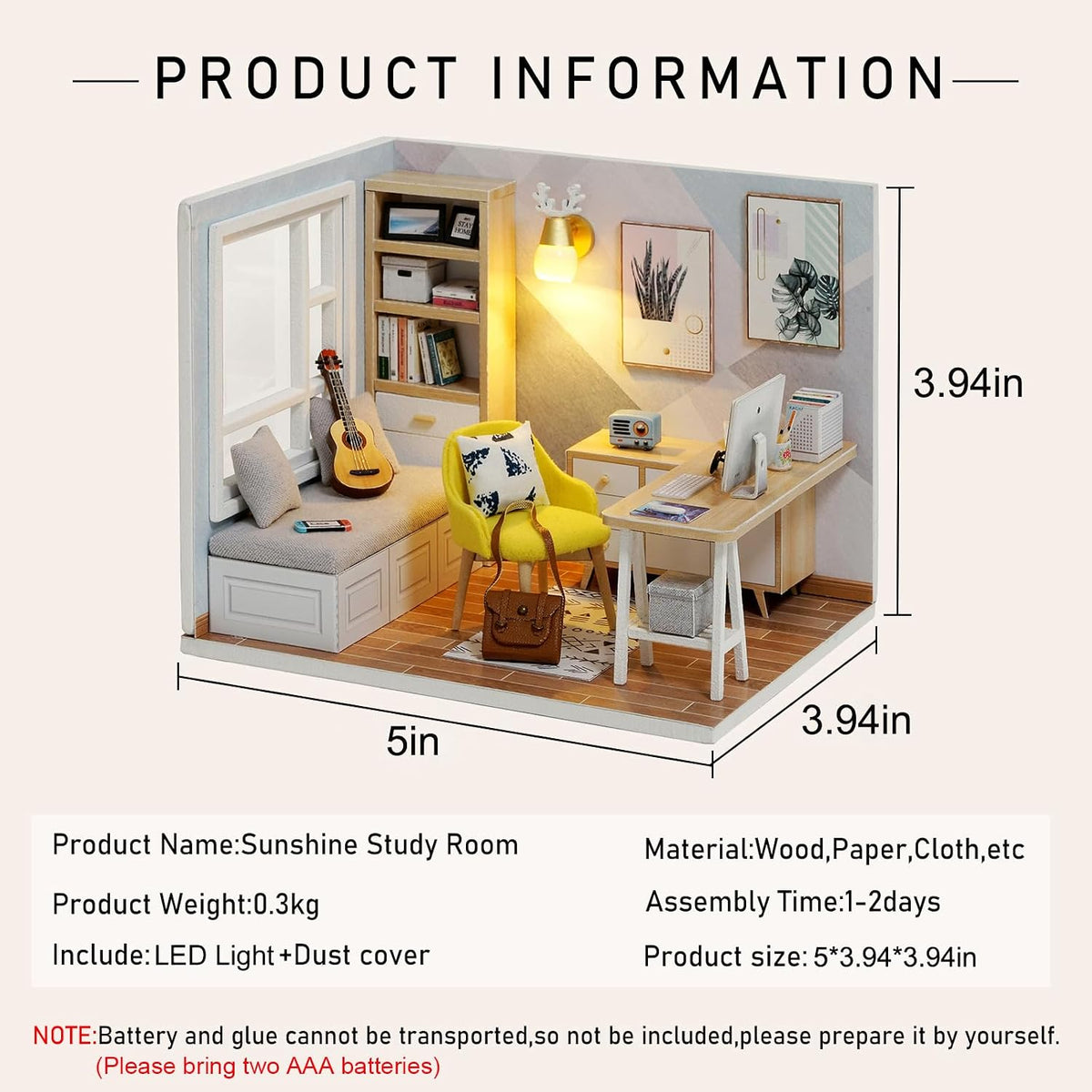 CUTEROOM DIY Doll Room Miniature Furniture Wooden House Kit-Study Room