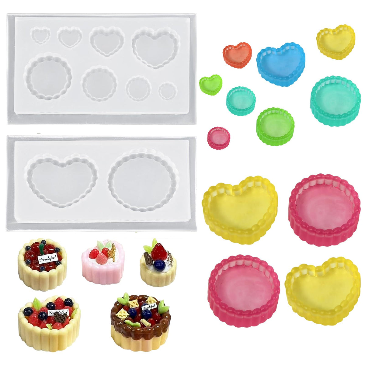4Pcs Mini Plate and Mini Jar Resin Silicone Molds Set 3D Tiny Cute Plate Jar Epoxy Casting Molds DIY Micro Resin Dollhouse Kitchen Miniatures Landscape Decor