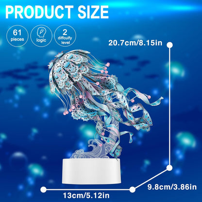 Piececool 3D Puzzles for Adults, Jellyfish Night Light with USB Plug, Ocean Animals 3D Metal Model Building Kits, Hobbies DIY Assembling Arts and Crafts