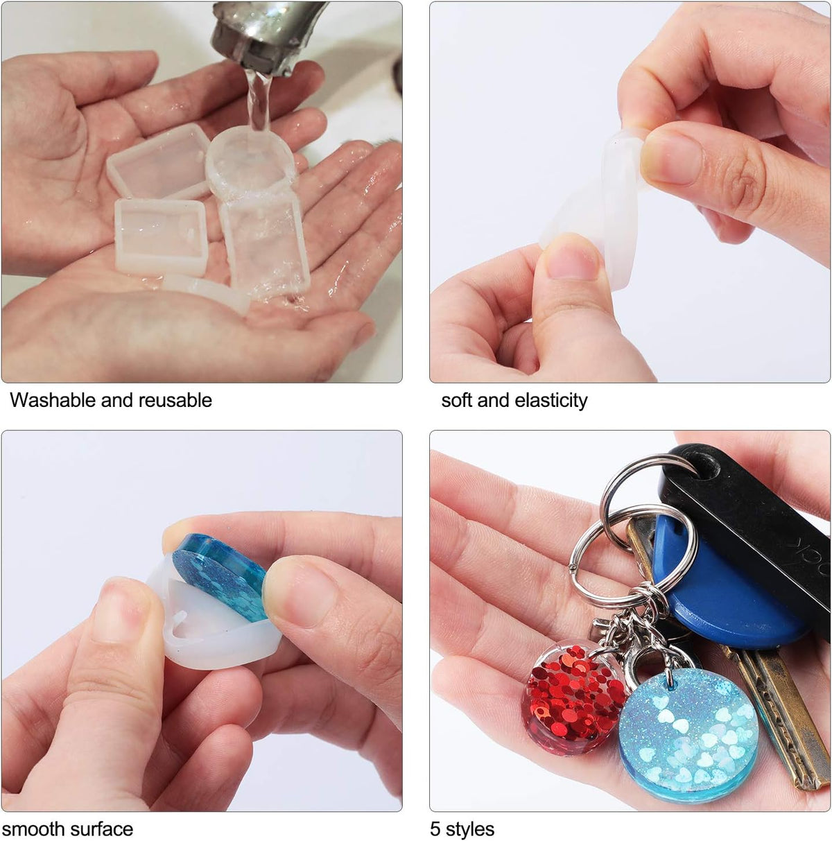 WILLBOND 67 Pieces Resin Keychain Molds Silicone with Hole, 5 Shapes