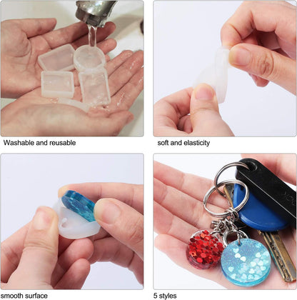 WILLBOND 67 Pieces Resin Keychain Molds Silicone with Hole, 5 Shapes