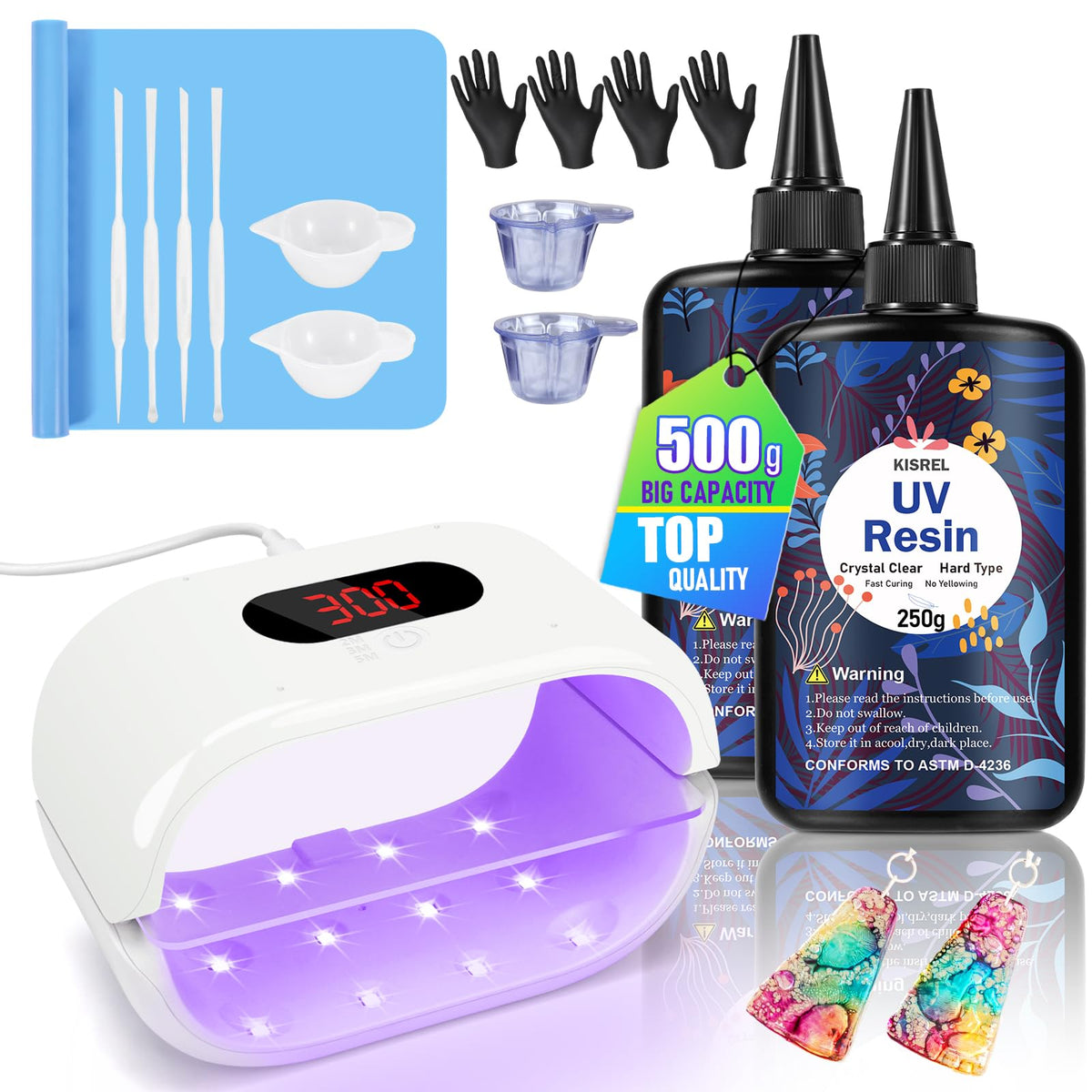 KISREL UV Resin Kit with Light, 200g Hard Type Clear UV Resin and UV Light
