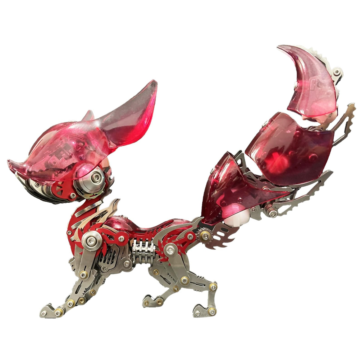 Mechanical Fox Model Kit | 3D Metal Puzzle for Adults | Articulated Alloy and Steel Construction | Movable Joints | LED Light | DIY Assembly Model | Display Ornament and Gift (Red)