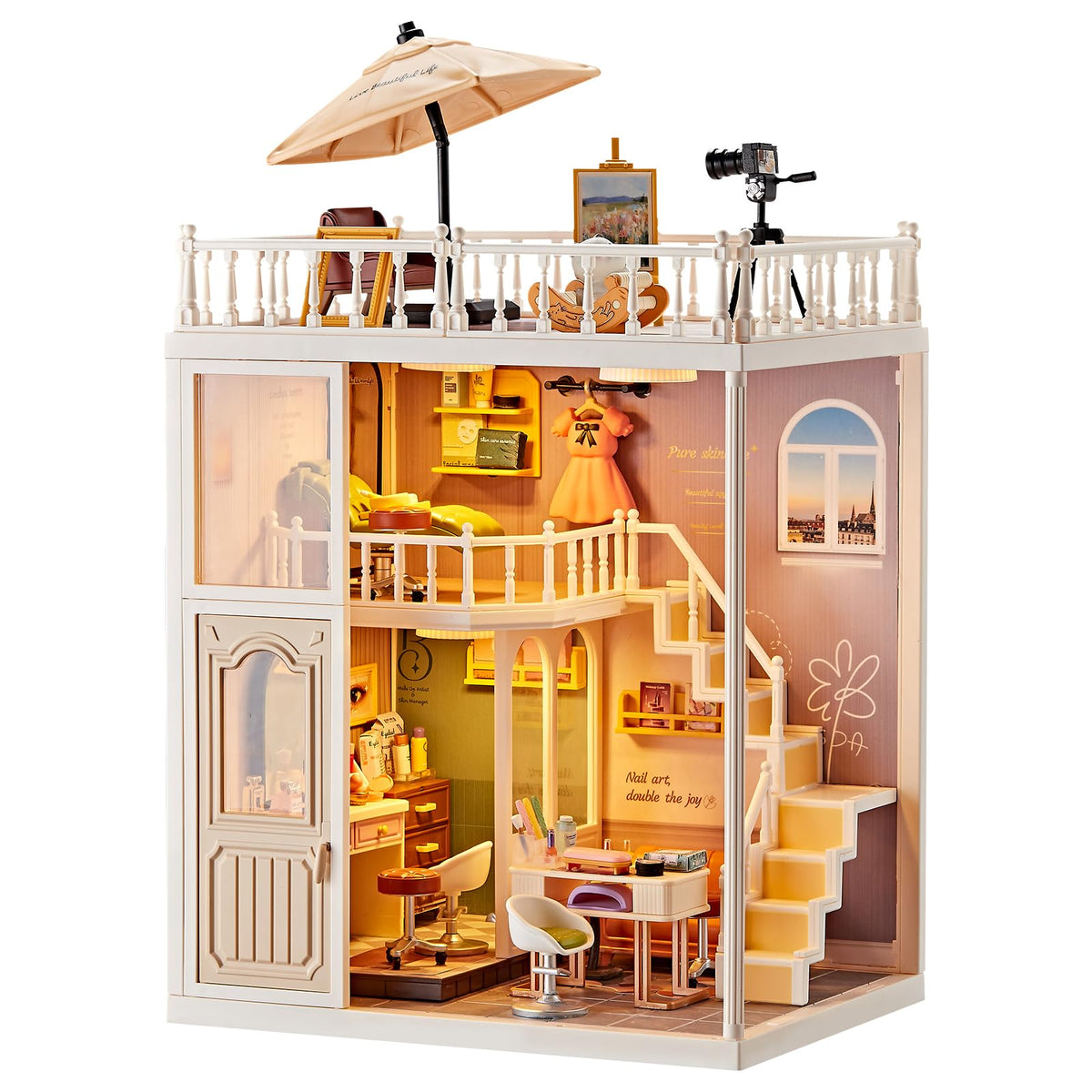 Miniature Living Room DIY Kit, 92Pcs 1:24 Scale Dollhouse with LED