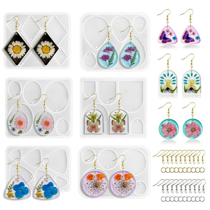 Roxjaejae 46 PCS Resin Earring Molds Silicone Kit, Resin Jewelry Making Kit with Built-in Holes for Earrings, Necklace, Pendants, Keychains