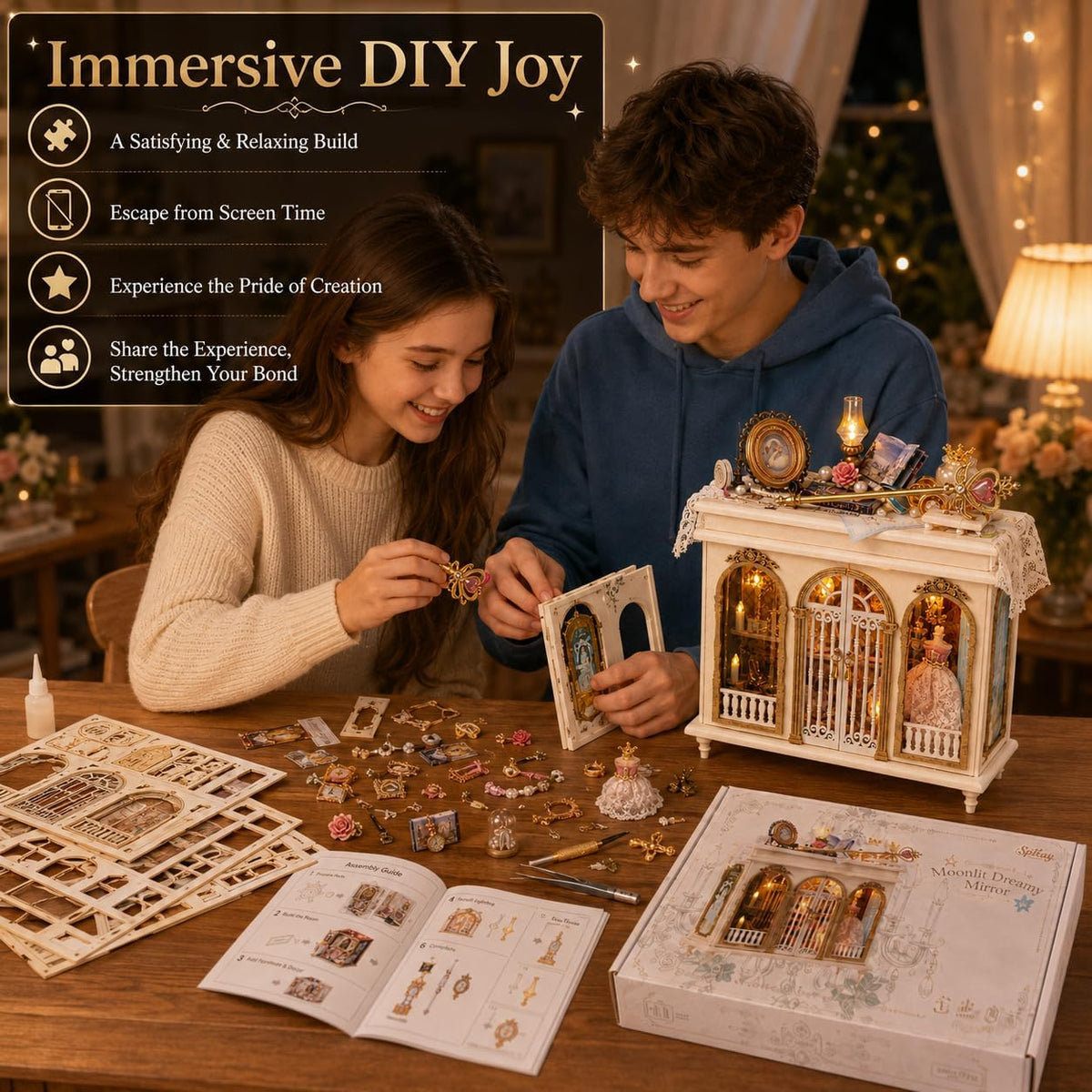 Roroom DIY Miniature House Kit, Dreamy Vanity Room Dollhouse Kit