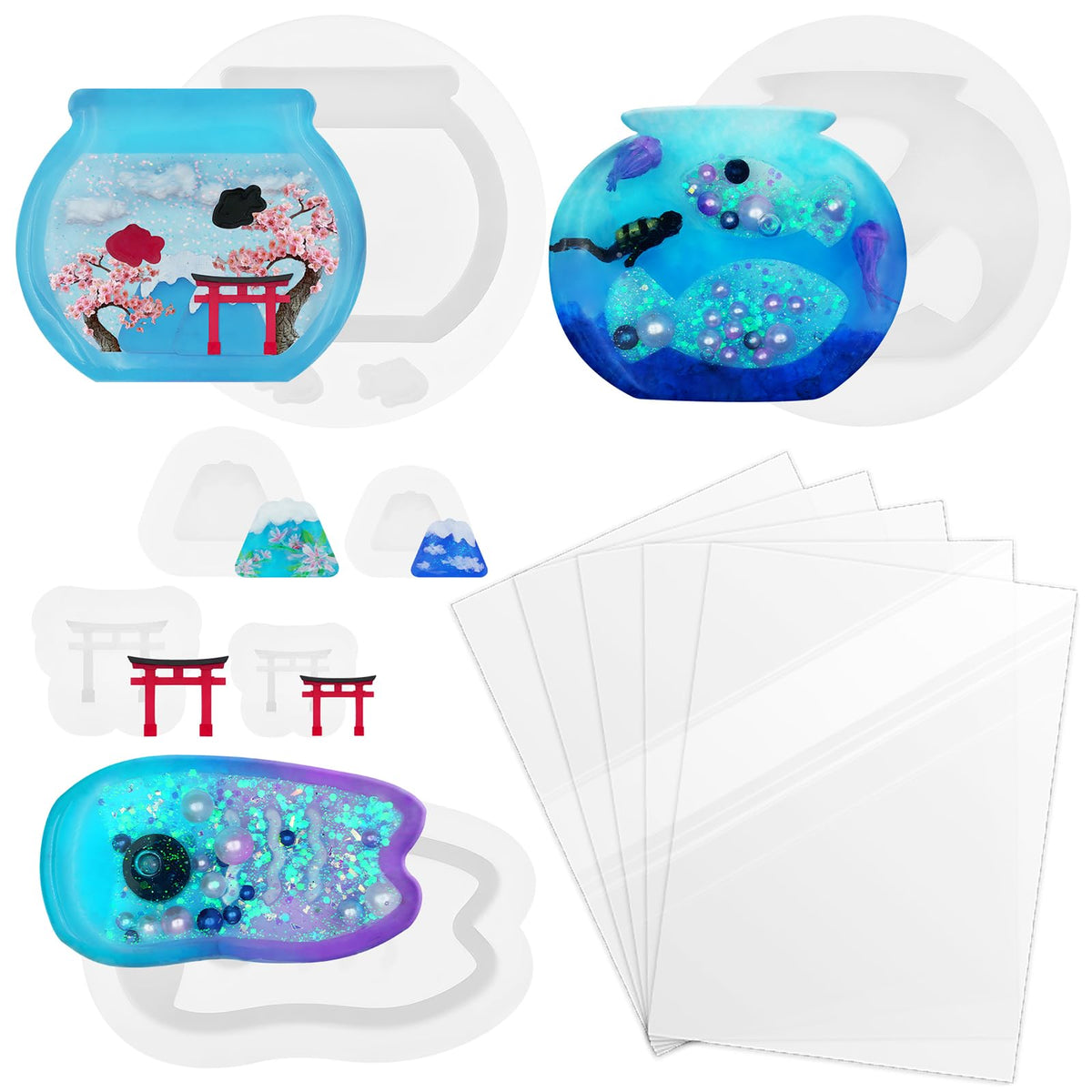 Alphabet Resin Shaker Molds Kawaii Keychain Charm Large and Small Set Pack of 107 Silicone Trays Seal Films Precision Tip Applicator Bottle Kit Bundle