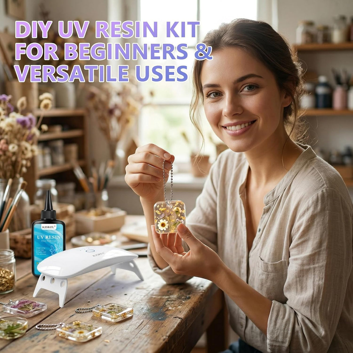 KISREL 200g UV Resin Kit with Light and Molds, Big 22 LED Beads Resin Kit