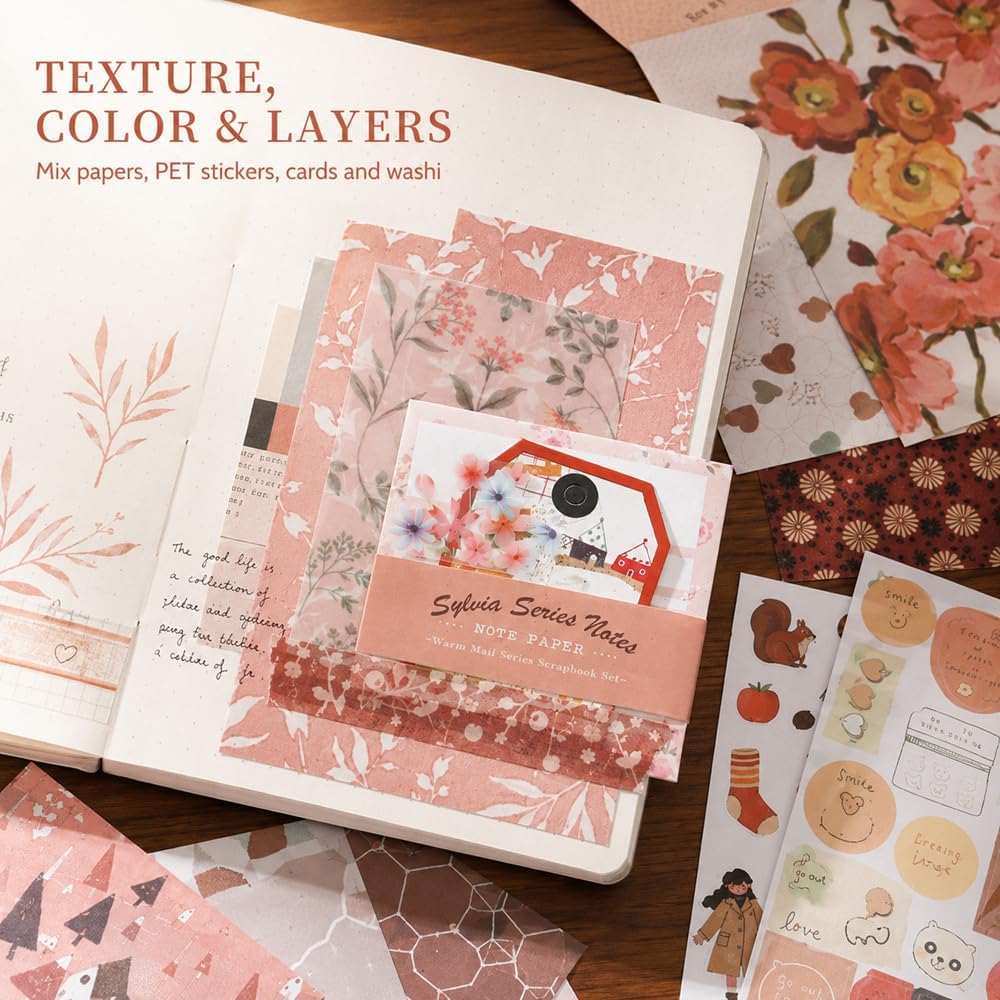 Diuhofart Aesthetic Scrapbooking Kit with A6 Notebook, Papers & Stickers