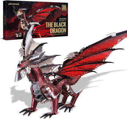 Piececool 3D Metal Model Kits-Black Dragon King, DIY 3D Puzzles for Adults Brain Teaser Puzzles for Teens, Great Birthday New Year Gifts, 107 Pcs
