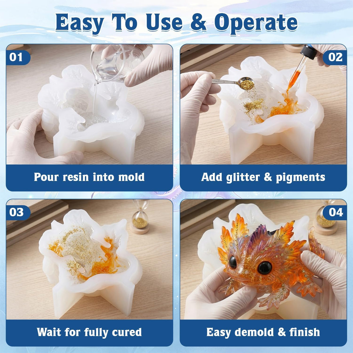 Axolotl Resin Molds Silicone, 3D Chameleon Silicone Molds